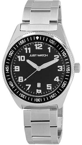 Just Watch Herrenuhr Henry mit Edelstahl Gliederarmband, Datumsanzeige, Ø 44 mm, 5 ATM, silberfarben/schwarz