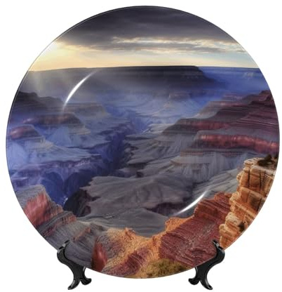 FHEDVBN Plato decorativo para exhibición, plato decorativo de porcelana de hueso del Gran Cañón de 6 pulgadas, plato de cena de cerámica con soporte, adornos para colgar en la pared, manualidades