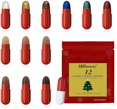 Weihnachten Lippenstift Set für Mädchen,6 Eyeshadow und samtiges Lipglosses mit mattem Finish,niedlicher Mini-Lippenstift in Kapselform,Wasserfest & Langlebig Christmas Augen-Lippen Makeup Set