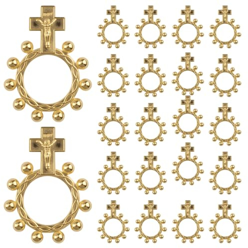 WANDIC 30 Stück goldene Rosenkranzringe für Männer und Frauen, katholische Finger-Rosenkranzringe mit Kreuz, Großpackung 30 Stück für Gebet, Taufe, religiöses Geschenk