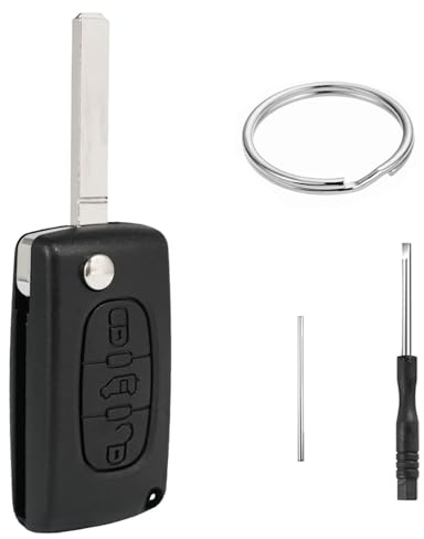 3 Boutons Coque Clé CE0523 Compatible avec P-eugeot Partner Expert C-itroen Jumpy Berlingo Toyota ProAce Fiat Scudo Télécommande Cle Boîtier Cle de Remplacement de Coque Clef Voiture avec Porte-clés