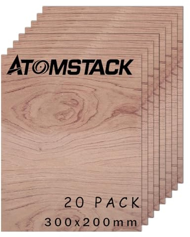ATOMSTACK 20 pcs A4-Format Brasilianisches Palisanderholz, lasergeschnittenes Sperrholz, 1/8 Zoll dick 300 x 200 mm, natürliche Maserung, CNC-geschnitten, lackierbar, DIY-Bastelarbeiten