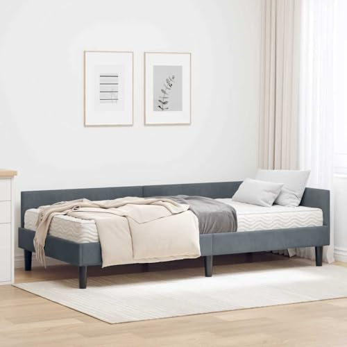 Qnhdfrt Samt Eckbettgestell mit Matratze 204x84x57 cm Grau Modernes Single Daybed für Jugendzimmer Gästezimmer Schlafzimmer