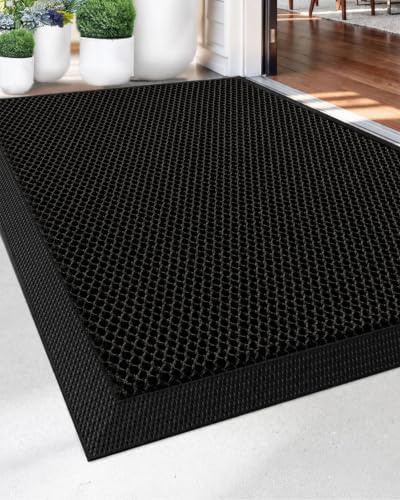 Diaxilu Fußmatte Außen 43 x 76 cm, rutschfeste Silikon Schmutzfangmatte, Langlebig Fußabtreter Außenbereich - Staubdicht und Waschbar, Türmatte Außen Wetterfest für die Haustür, Schwarz
