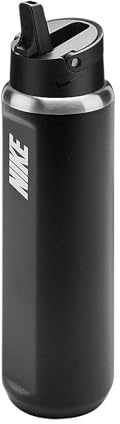 Nike SS Recharge Straw Bottle 24oz 709 ml Edelstahl Trinkflasche Sportflasche Training Fitness mit Strohhalm, Black/Black/White