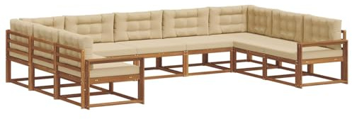 vidaXL Outdoor-Sofagarnitur mit Kissen 9 pcs Natur und Beige, Outdoor modernes Sofa Set, robuste Patiosammlung, vielseitige Gartenmöbel, Sectional Lounger für Entspannung im Hinterhof
