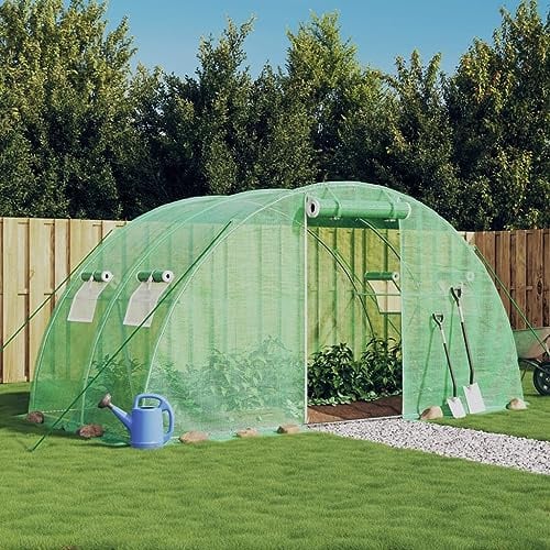 Serra con telaio in acciaio verde, 8 m², 4 x 2 x 2 m, per ortaggi e piante con porta e finestre arrotolabili e copertura in polietilene