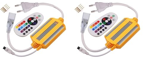Vjsujehgy 2X Controller per Strisce LED RGB da 1500 W con Dimmer A 16 Colori, Wireless IR-24, Spina UE, IP68 Impermeabile