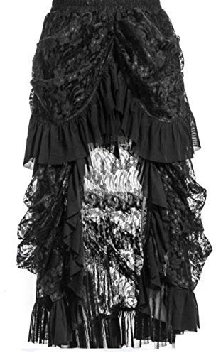 Damen Steampunk Gothic Schwarz Spitze Rock Lang Röcke