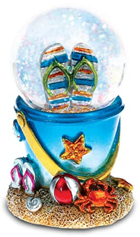 CoTa Global Coole Sommer Sandalen Strand Eimer Schneekugel - Wasserkugel Figur mit funkelndem Glitzer, Sammlerstück Neuheit Ornament für Heimdekoration, für Geburtstage und Valentinstag - 45 mm