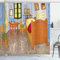 ABAKUHAUS Kunst Duschvorhang, Malerei des Innenraums, Stoffliches Gewebe Badezimmerdekorationsset mit Haken, 175 x 200 cm, Braun Blau Orange