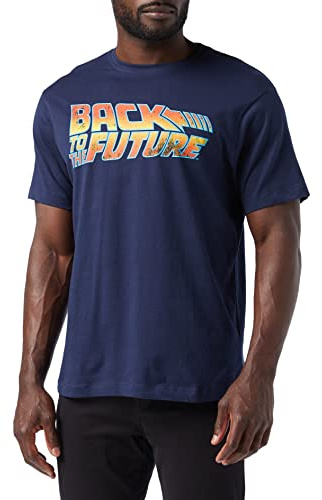Back to the Future Men's LOGO Regular Fit Crew Neck Short Sleeve T - Shirt, Blue (Navy Navy), Xx-Large