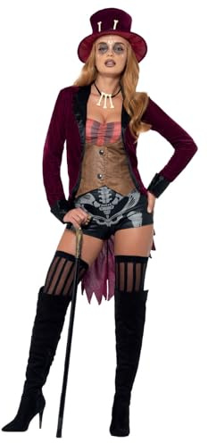 Smiffys Fever Voodoo Costume, Black & Red with Jacket, Top, Shorts, Hat & Necklace, Fever Fancy Dress, Voodoo Woman Dress Up Costumes