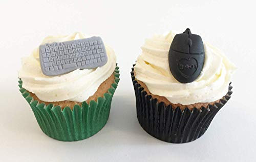 Holly Cupcakes 6 Metallic Sugar Keyboard and Mouse Cake Toppers. Edible, Unique and Made with Love in The UK!