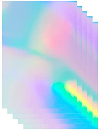 20 hojas holográficas tamaño A4 (21 x 29,7 cm), papel adhesivo de vinilo imprimible que se seca rápidamente, resistente al agua, papel de vinilo arcoíris para impresora de inyección de tinta/láser
