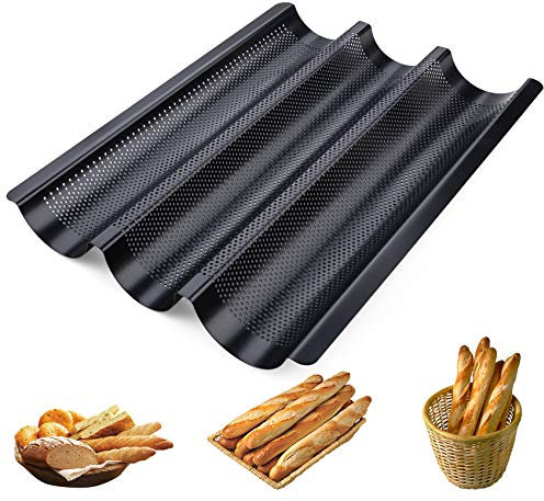 Homewit 3 Mulden Baguette-Backblech, 38.5x28.5x3.5 cm Baguetteblech für 3 Baguettes, Mit Antihaftbeschichtung, Gleichmäßige Erhitzung und Gute Wärmeleitfähigkeit, Für Familie, Restaurant, Bäckerei usw