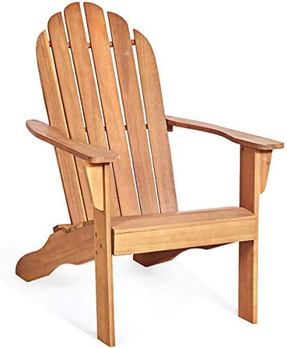 GOPLUS Fauteuil Jardin Exterieur avec Dossier Incurvé, 87 x 69 x 102 CM, Fauteuil Adirondack en Bois Massif, Chaise Adirondack, Charge 160 kg, Idéal pour Jardin, Terrasse, Piscine (Naturel)