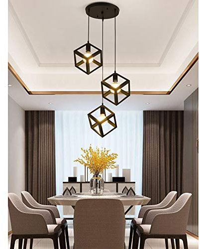 Chao Zan Pendellampe Deckenbeleuchtung, 3 flammige Vintage Pendelleuchte im Retro Look,Küche Leuchte, Restaurant Lampen, Laterne Licht,Material: Metall,Kunststoff,schwarz, Fassung: E27