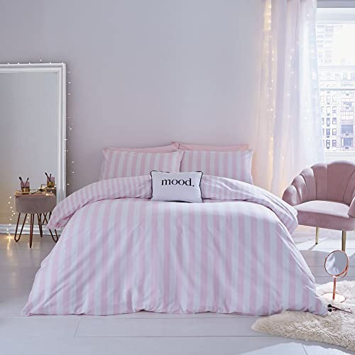 Sassy B Parure de lit réversible à Rayures avec Housse de Couette et taies d'oreiller Rose King Size