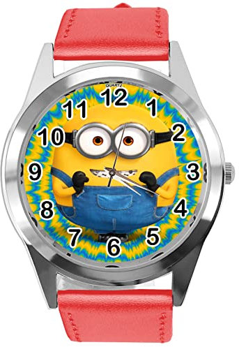 Runde Quarz-Armbanduhr aus rotem Leder, für Animations-Fans, E2