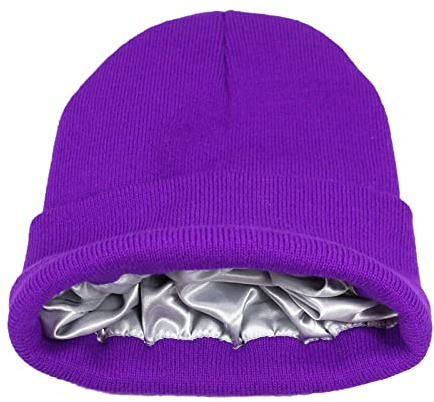Womens Satin Lined Beanie Winter Hats Cable Knit Cuffed Beanie for Women Silk Lining Thick Chunky Warm Beanie Hat