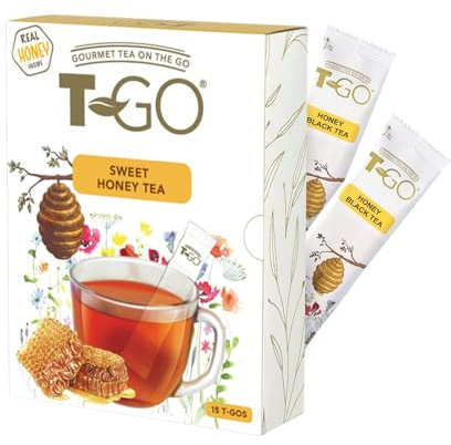 T-GO Sweet Honey Black Tea Bags Convenient Sticks Stirring Spoon Real Honey Tea Packets for Immunity 15 Tea Sticks