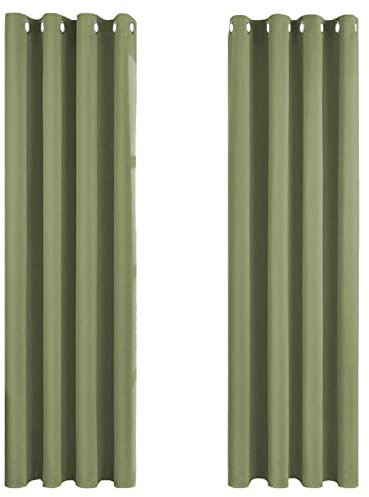 MRTREES Vorhang Blickdicht Gardinen Thermovorhang mit Ösen Verdunklungsvorhang Ösenschal Vorhänge Kurz Modern 245×140cm(H×B) Grün 2er Set für Hotels Büros Wohnzimmer Schlafzimmer Kinderzimmer