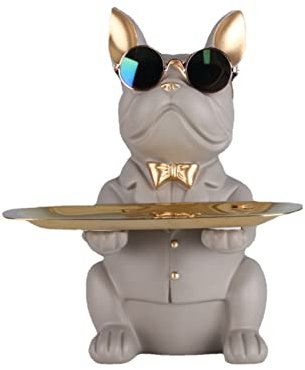 KUAHAI Bulldogge Statue, Hundeskulptur Münze Depot, Multifunktions-Aufbewahrungsfach, Hund Butler Schlüssel Schmuck Süßigkeiten Home Dekoration