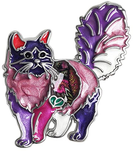 DOWAY Broche en émail motif chat floral pour femme (iris), 38mm x 34mm, Émail