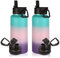 Volhoply 1 L Insulated Water Bottles Bulk 2 Pack with Straw Lid &Spout Lid,Stainless Steel Sports Water Bottle,Double Wall Vacuum Tumbler,Leakproof Wide Mouth Metal Flask for Travel(Gradient Color,2)