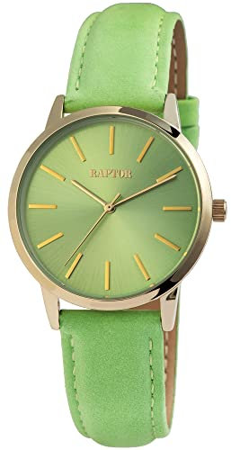 Raptor Sunny Damen-Uhr Leder Dornschließe analog Quarz RA10214 (grün goldfarbig)