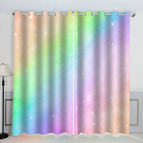 Aolity Vorhänge Ösen Gardinen Regenbogen Verdunklungsvorhänge Wohnzimmer Schlafzimmer Kinderzimmer Mädchen Jungen Funkelnd Vorhänge Blickdicht 140 x 160 cm (BxH)
