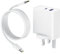 65W USB C Charger Plug 2-port GaN Type C Fast charger Adapter for MacBook Pro/Air,i-Pad Pro/Air,i-Phone,Samsung,Lenovo thinkpad,Dell XPS,HP,ASUS,Huawei,Xiaomi,Acer,Google Pixel,USB C Laptop Charger