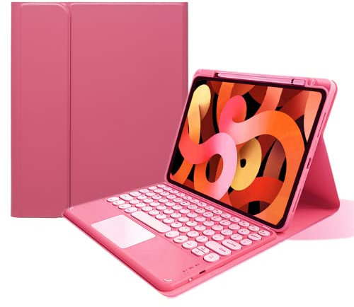 kaitesi Touch Keyboard Case for iPad 11th Generation (A16) 2025/ iPad 10th Generation 2022 (11/10.9 inch) Case with Detachable Round Key Touchpad Color Keyboard Cover (Dark Pink)