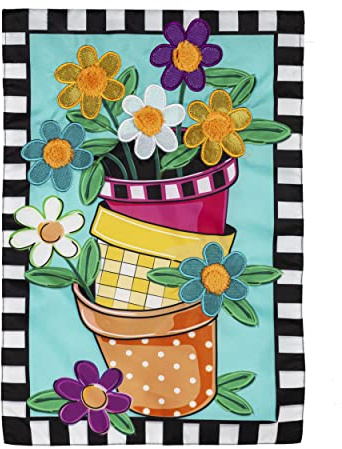 Evergreen Flag Stacked Spring Flower Pots Garden Flag | Spring Garden Flag 12x18 Double Sided | Welcome Garden Flags For Outside | Small House Garden flags Décor for Yards Porch Gardens