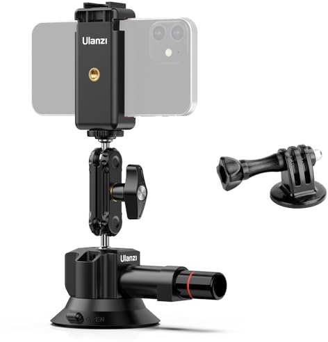 UURig SC-01 - Soporte con ventosa de 7,6 cm para cámara de vlogging de coche con abrazadera para móvil