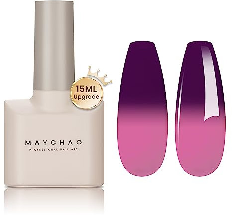 MAYCHAO Color Changing Gel Nail Polish Purple to Pink Temperature Change Gel Polish Soak Off Nail Lamp Nail Art Manicure Salon DIY at Home