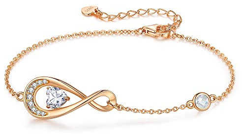 LOUISA SECRET Infinity Armband Damen Sterling Silber 925 Rosegold Herzen Armband Verstellbares Armkette Muttertag Valentinstag Jahrestag Geburtstags Weihnachten geschenke für Frauen Freundin Mutter