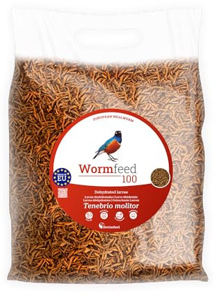Wormfeed 100 - Gusano Harina Premium 1 kg - Larva de Tenebrio para Aves, Reptiles, Roedores, Peces - Rico en Proteínas con Omega 3 y 6 - Criado en Europa - Davianfeed