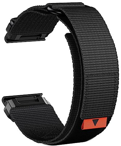 YOOSIDE QuickFit 22mm Verbessert Nylon Armband für Garmin Fenix 8 / Tactix 8 / epix Pro (47mm), Schleife Weave Nylon Gurtband Handgelenkbänder für Instinct 3 45mm, Fenix 7/6/5 (Schwarz)