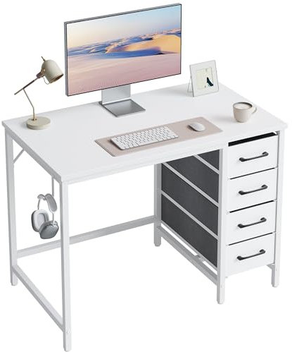 CubiCubi 100 * 50 cm Computer Desk with 4 Drawers, Home Office Small Desk with Storage, Modern Study Writing Desk, White