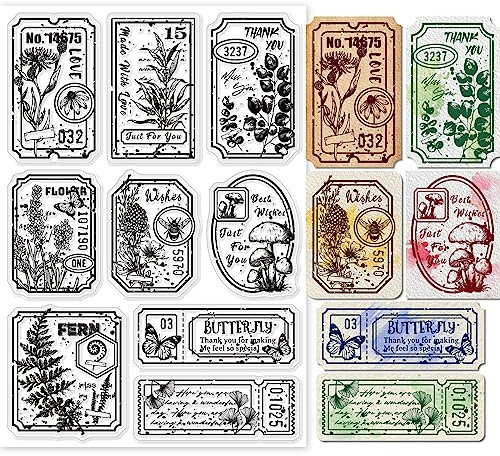 GLOBLELAND Vintage Blumenblatt Transparente Silikonstempel Text Hintergrund Klare Stamps Pflanzen Silikonstempel Für Kartengestaltung DIY Prägung Journaling