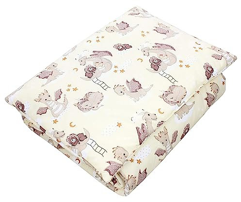 TupTam Kinder Gemusterte Bettdecken Set Ganzjahresdecke Bettdecke Kopfkissen Flachkissen 2tlg., Farbe: Dino Bärchen Braun Gelb, Größe: 135x100 cm