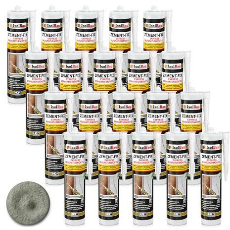 Isolbau Zement-Fix 20 x 300 ml Zementgrau Express Reperaturmörtel - Dichtungsmasse für Fugen & Risse im Innen- & Außenbereich, Kartusche