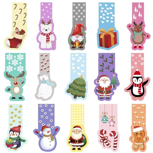 Lesezeichen Kinder, 30 Stück Weihnachten Magnetische Lesezeichen, Bunt Lesezeichen mit Weihnachten Muster, Magnet Seitenmarker Clips Bookmark,Lesezeichen Personalisiert Mitgebsel für Schüler Lehrer(A)