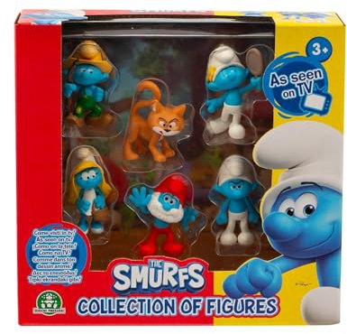 Les Pufffs, Cofanetto 6 statuette da 5,5 cm, di cui 1 esclusivo, modelli casuali, giocattoli per bambini dai 3 anni, PUF14, blu