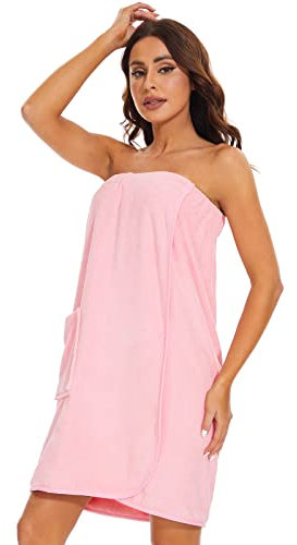 vislivin Bademantel Damen Frottee Saunakilt Saunatuch Frauen Sauna Kilt mit Druckknöpfen und Gummizug Pink S/M