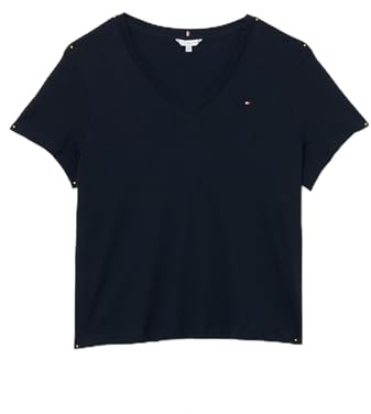 Tommy Hilfiger Damen T-Shirt Kurzarm Slim Fit Cody V-Ausschnitt, Blau (Desert Sky), 46