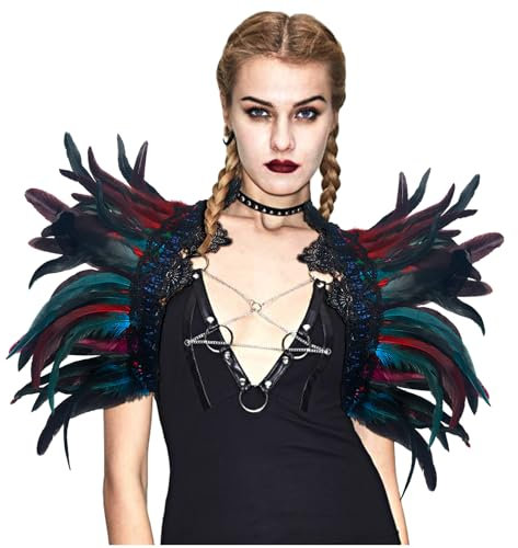 keland Damen Gothic Federkragen Federumhang Federschal Feder Schulter Kragen Umhang Cape (Mehrfarbig-F)