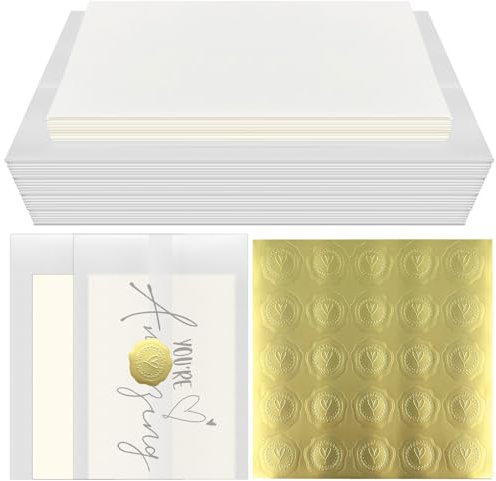 Braun Einladungskarten Goldene Hochzeit, 30PCS Hochzeitseinladungen, Transparent Faltkarten blanko mit Umschlag und Einlegeblättern